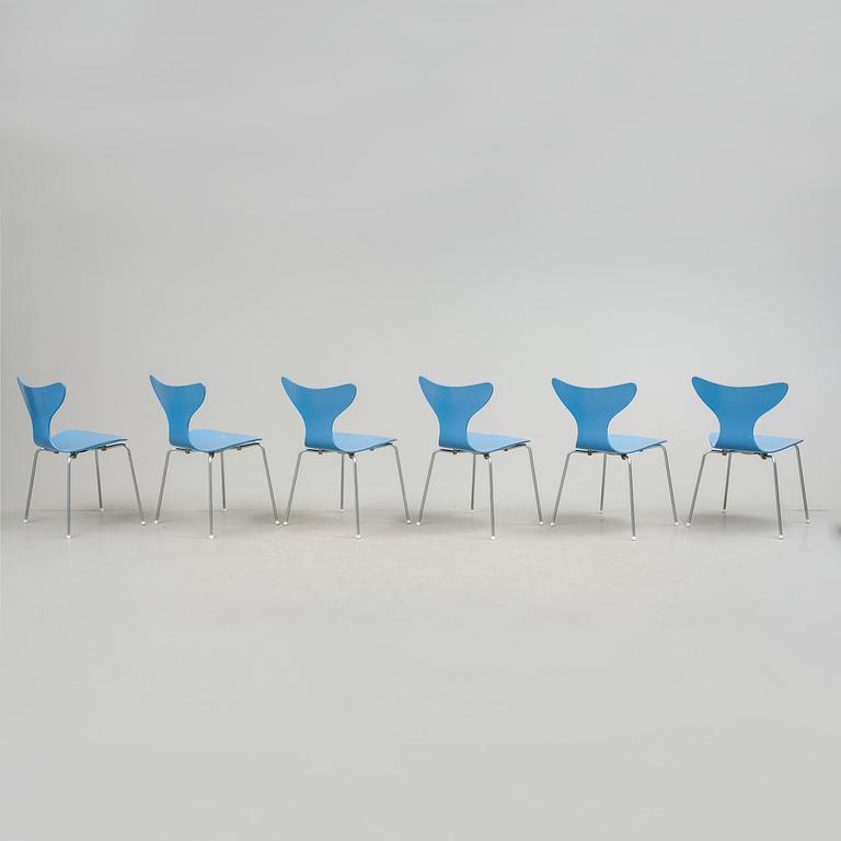 STOLAR, 6 stycken, "Liljan", Arne Jacobsen, 1970-tal.