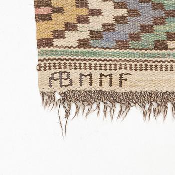 a carpet, "Vit botten", flat weave, ca 241 x 120 cm, signed AB MMF.