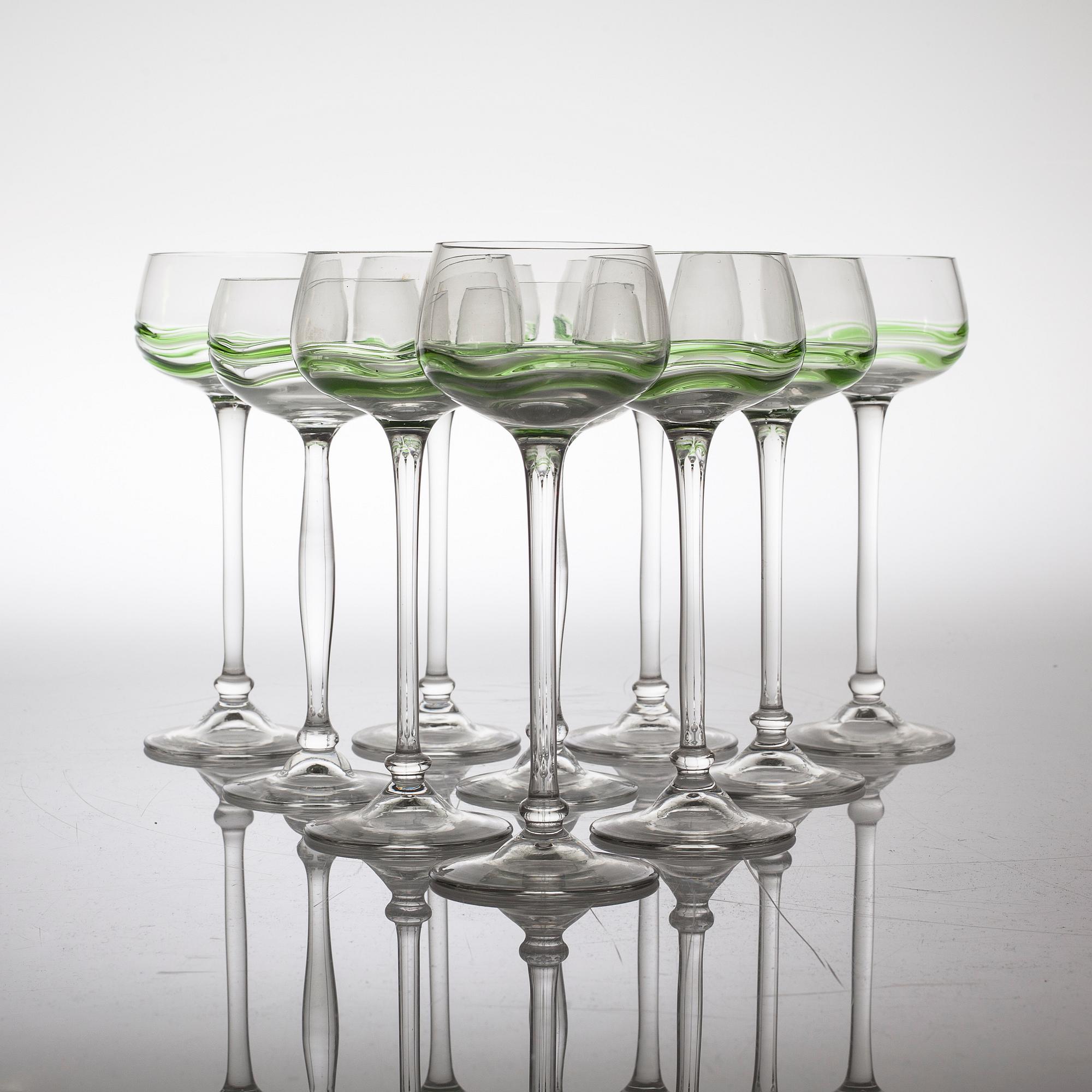 Ten wine glasses, first half of the 20th century.