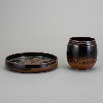 SKÅL OCH SKÅLFAT, stengods, Stig Lindberg, Gustavsberg studio 1974.