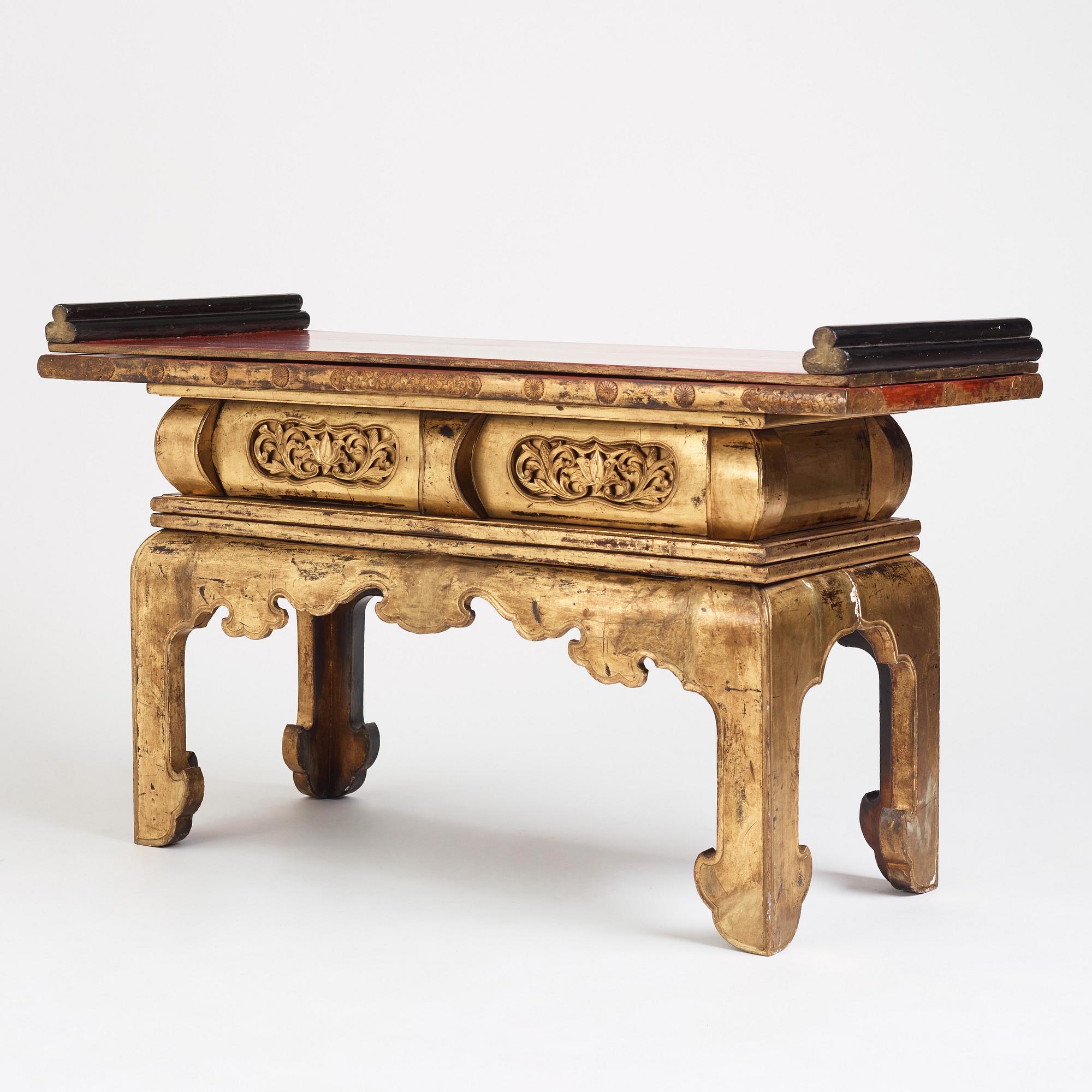 A Japanese lacquered and qilded Buddhist altar table or Butsudan.  Edo period (1603-1868).