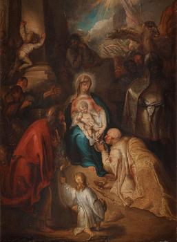 606. Frans Francken II, hans krets, olja på koppar. Konungarnas tillbedjan.
