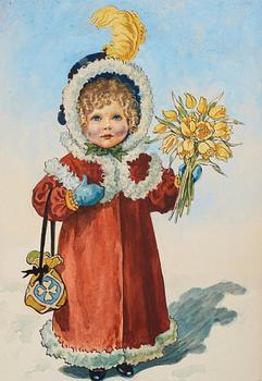Jenny Nyström, Girl with bouquet of flowers.