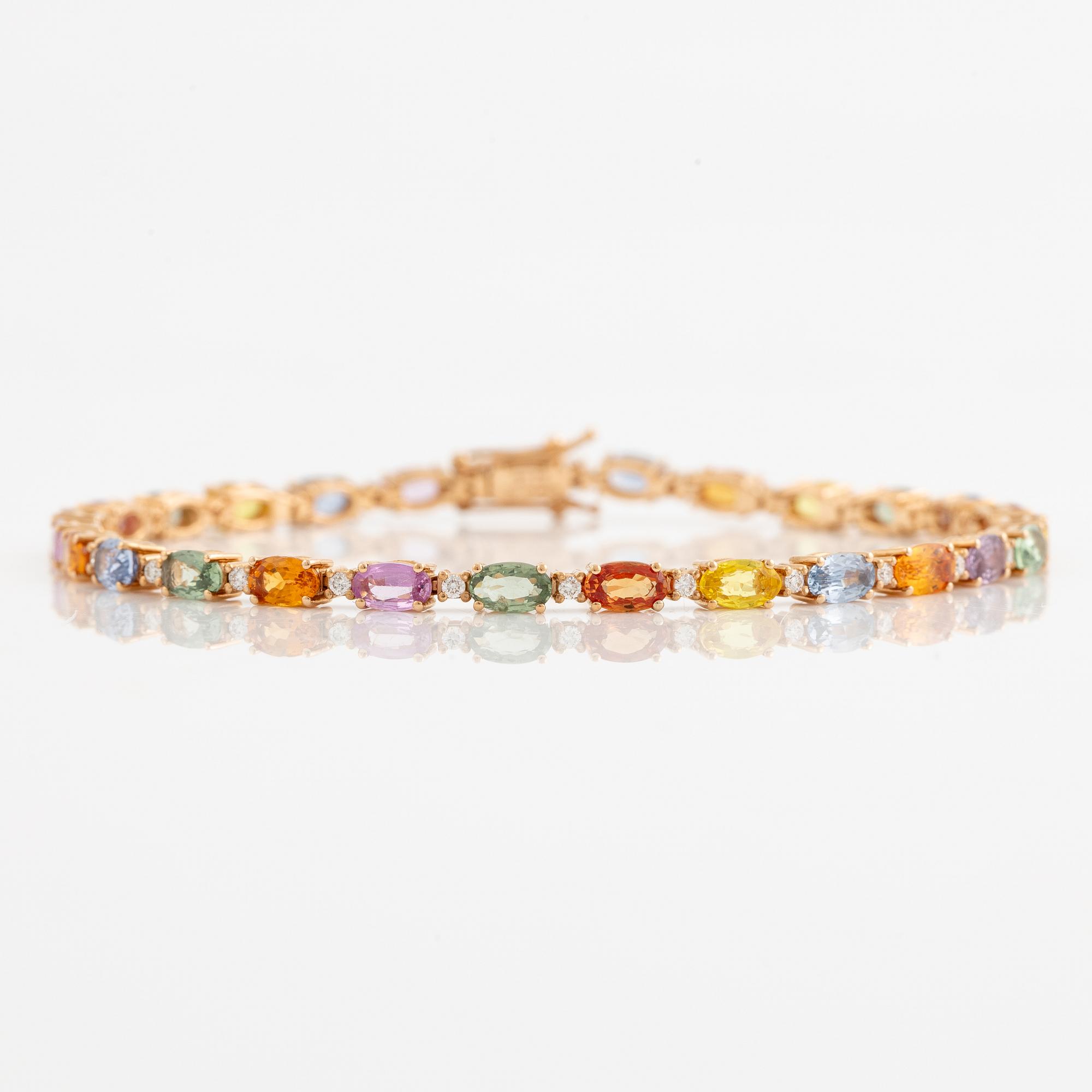 Bracelet 18K gold with multi-coloured sapphires and brilliant-cut diamonds.