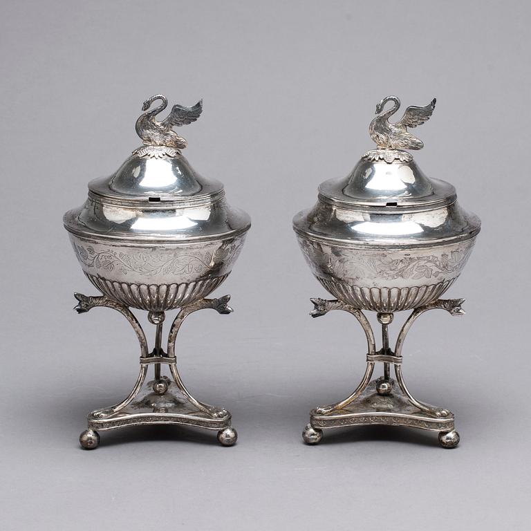 A pair of Swedish 19th century silver sugar-bowls, mark of Carl Magnus Ryberg, Soderkoping 1826.