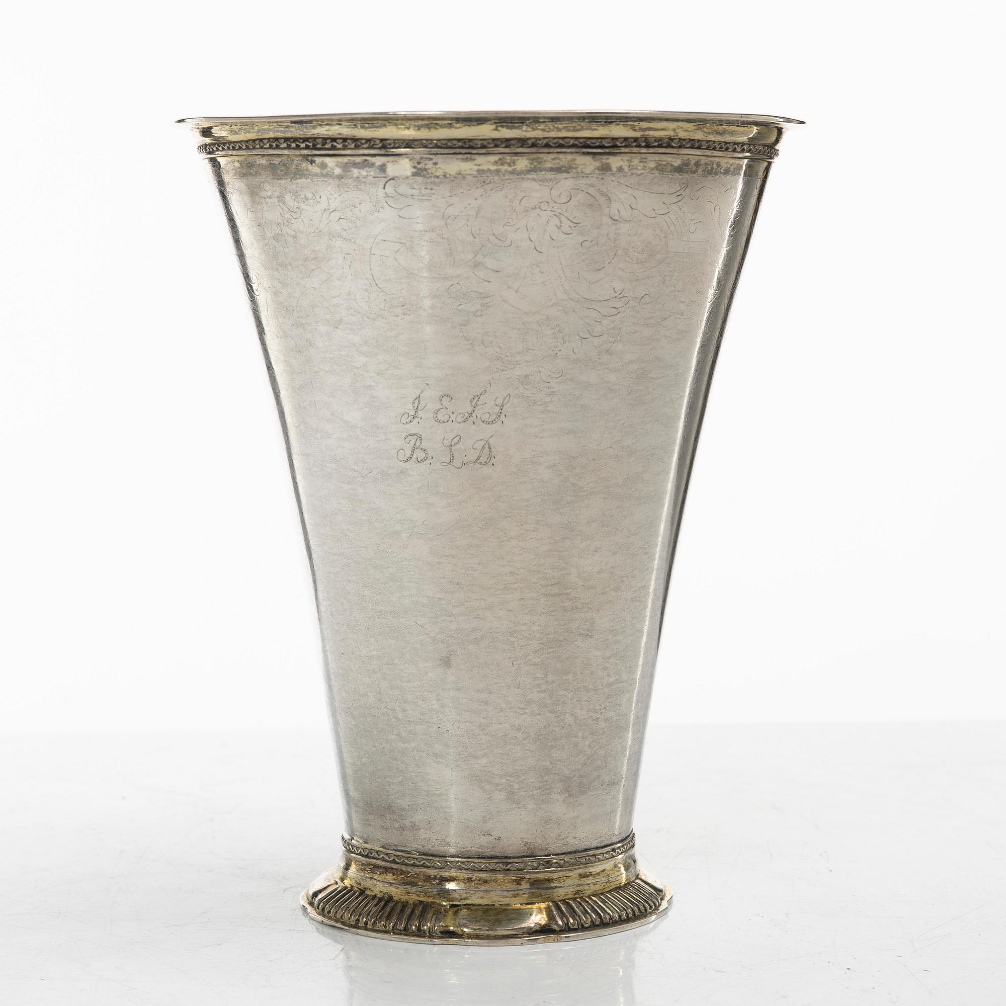 Christoffer Wasserman, bägare, delvis förgyllt silver, Lindesberg (verksam 1734-1770).