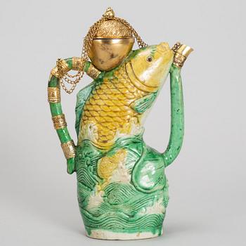 A green and wellow glazed ewer, Ming dynasty, Wanli (1572-1620).