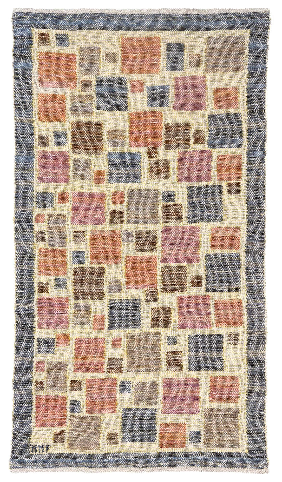 Märta Måås-Fjetterström, a textile, 'Elment', flat weave, c 100 x 54 cm, signed MMF.