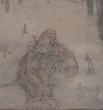 John Bauer, Drawing for "Det var ju rakt omöjligt att stå ut med så'na där skällande tjutande rackare".