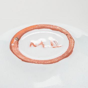 Marita Lybeck, two redclay plates and a dessert bowl, signed ML.