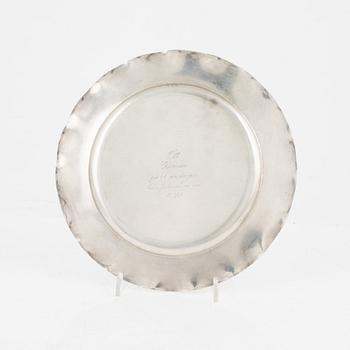 Two Swedish Silver Sprinkle Spoons and Two Dishes.