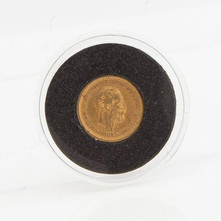 Gold coin Sweden, Oscar II 5 kr, 1894.