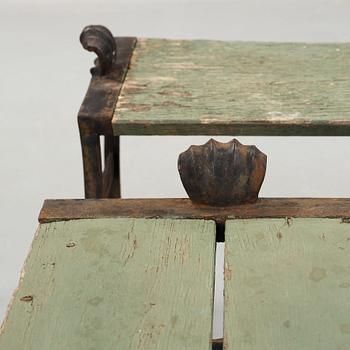 Folke Bensow, two 'Taburett No: 2' cast iron stools by Näfveqvarns bruk, Sweden post ca 1925.