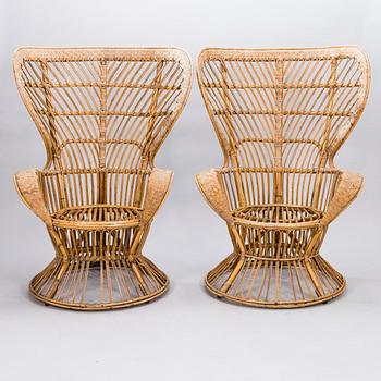 GIO PONTI & LIO CARMINATI, A pair of 'Conte Biancamano' rattan Wingback Armchairs for Bonacina, Italy.