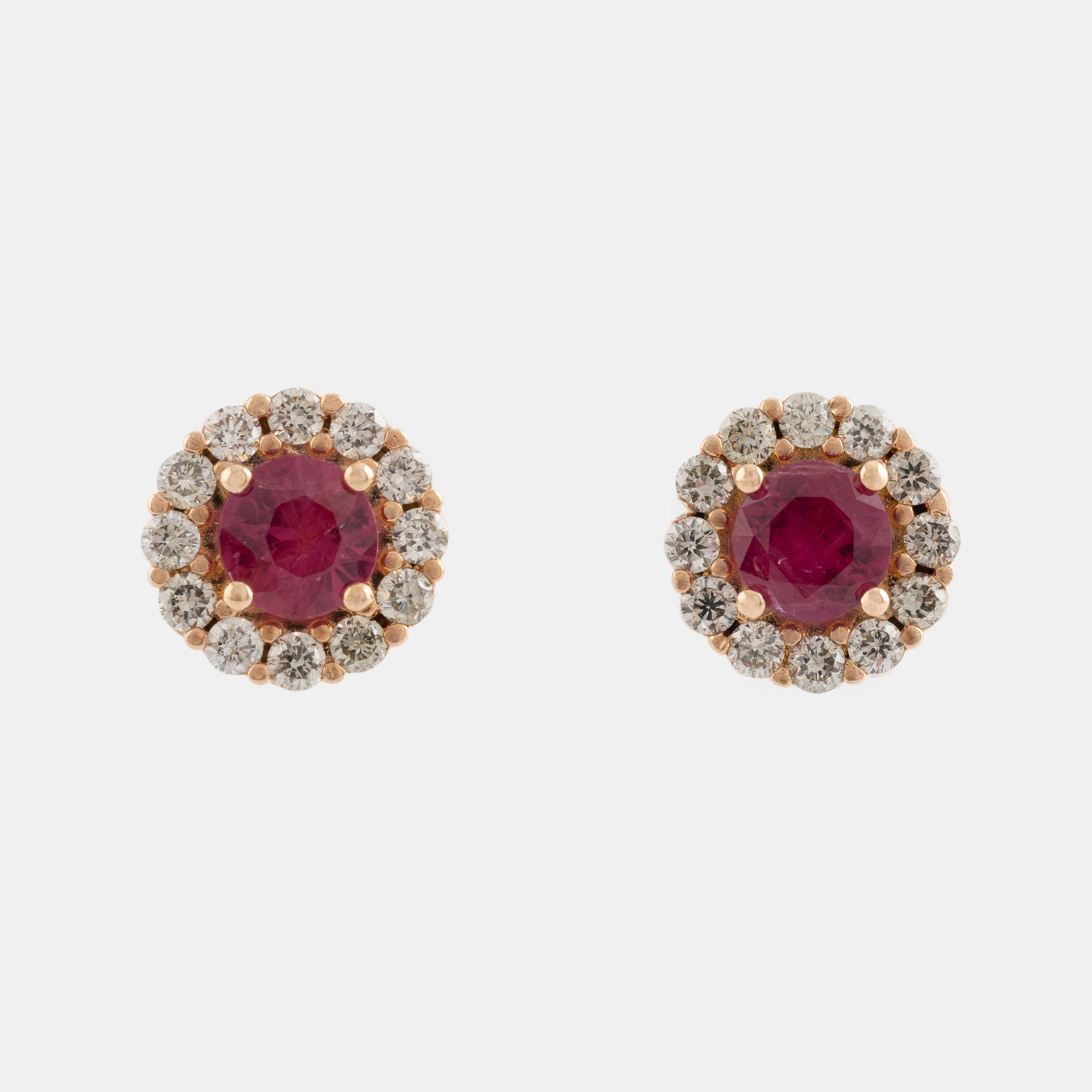 Ruby and brilliant cut diamond earrings.