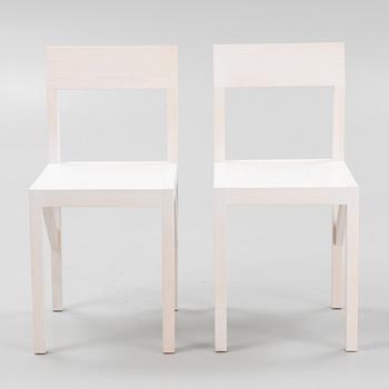 A pair of signed white stained pine 'Bracket Chairs' by Frederik Gustav for Frama, Copenhagen 2023.