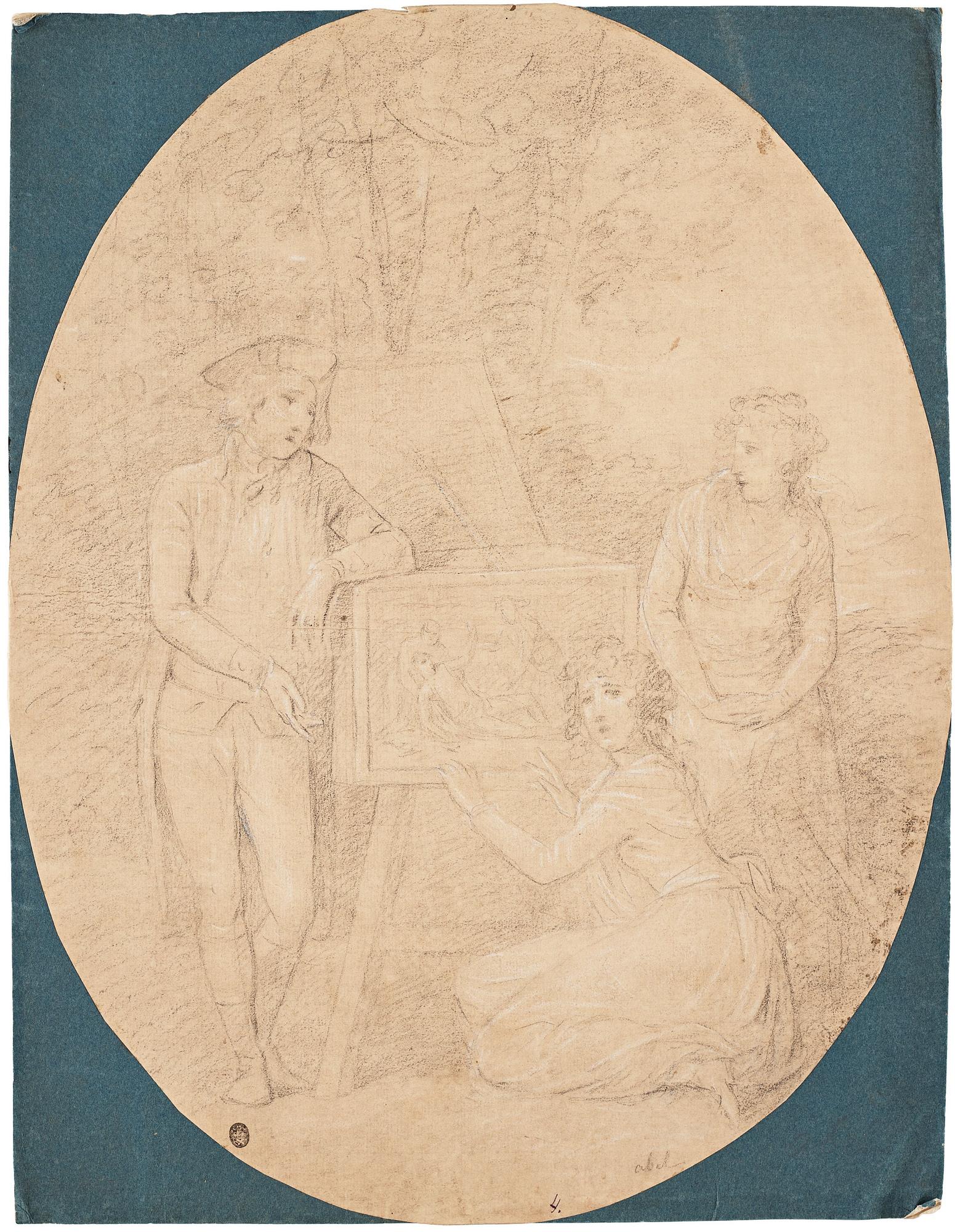 Angelica Kauffman Hennes krets, En ung herre och två unga damer med en dekorerad låda.