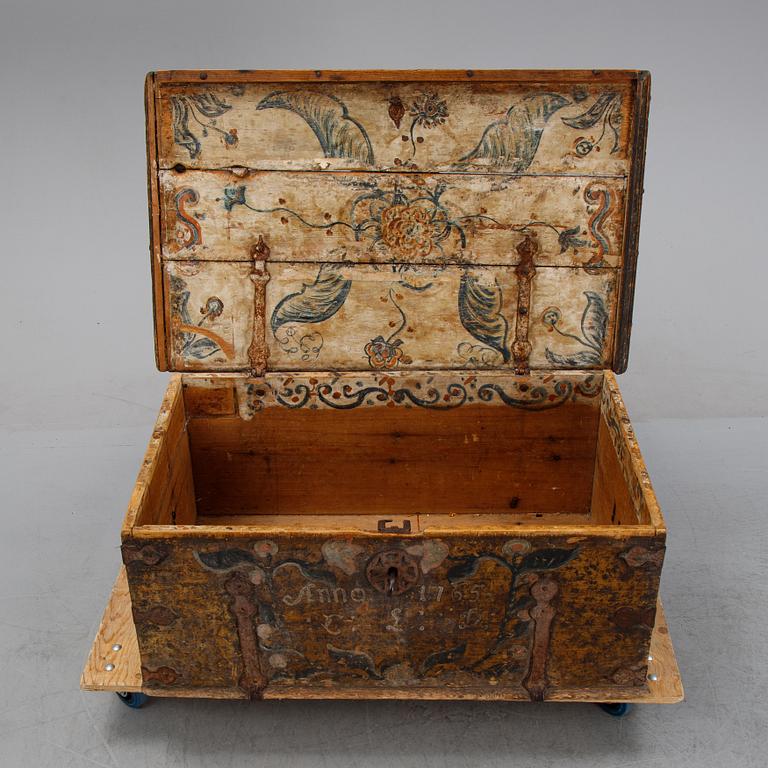 A painted Swedish chest, dated 1765.