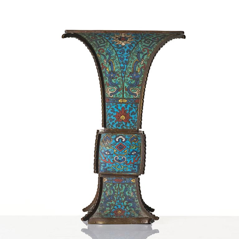 An archaistic cloisonné enamel vase, Gu, late Ming dynasty (1368-1644).