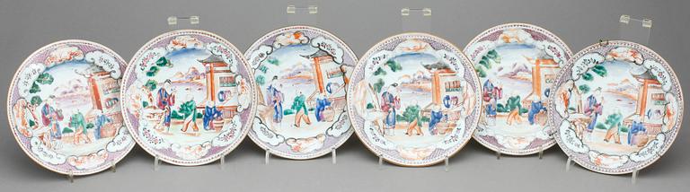 ASSIETTER, 6 st, porslin, Kina, Qianlong (1735-96).