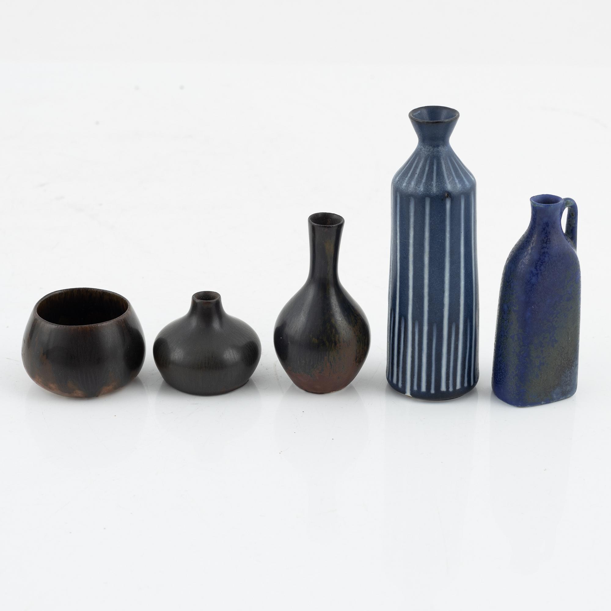 Carl-Harry Stålhane, a group of eight stoneware vases and Gunnar Nylund, a stoneware vase, Rörstrand.