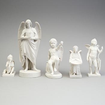 FIGURER, fem st, parian, Gustafsberg, tidigt 1900-tal.