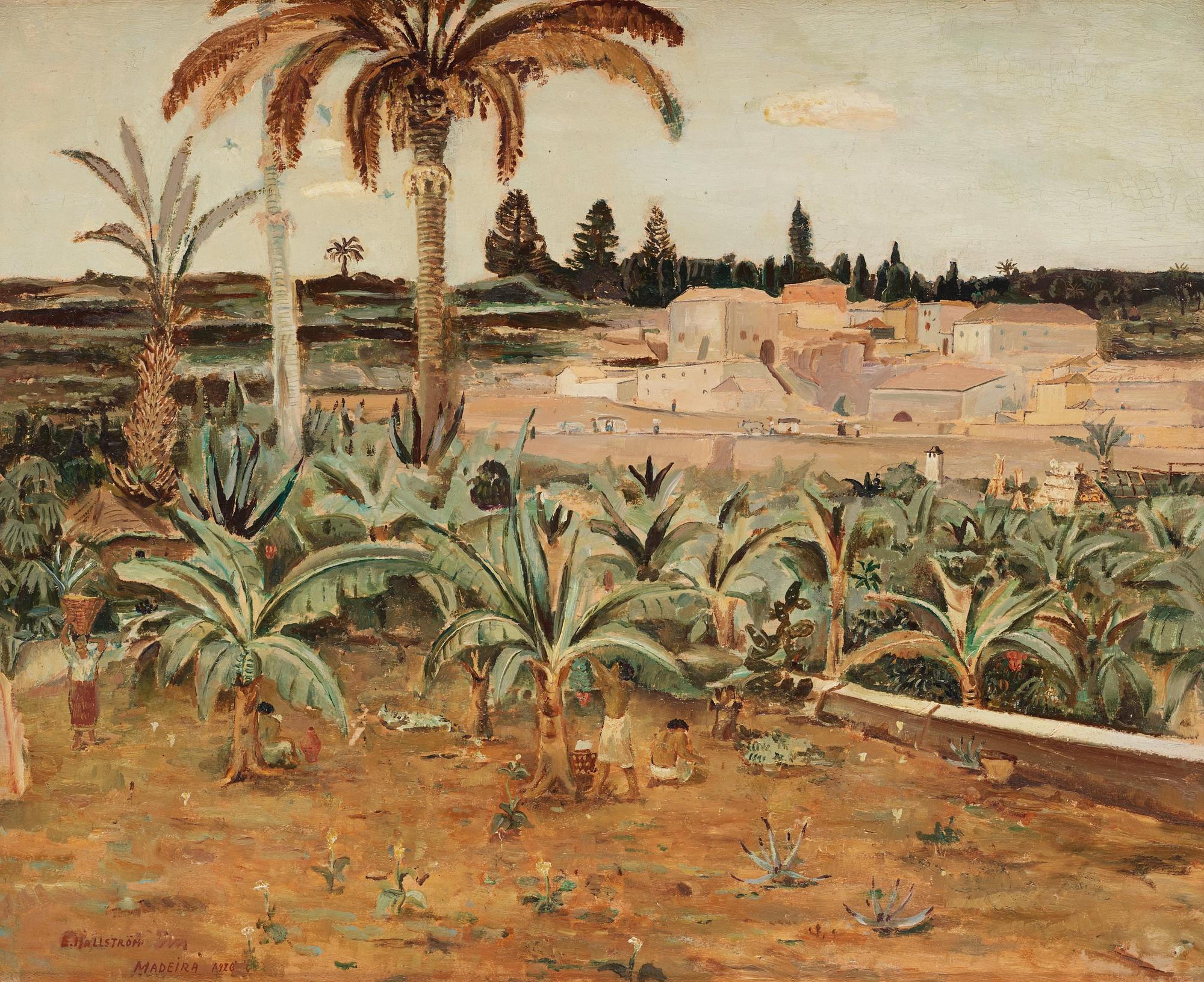 ERIC HALLSTRÖM, Olja på pannå, Signerad E. Hallström och daterad Madeira 1926.