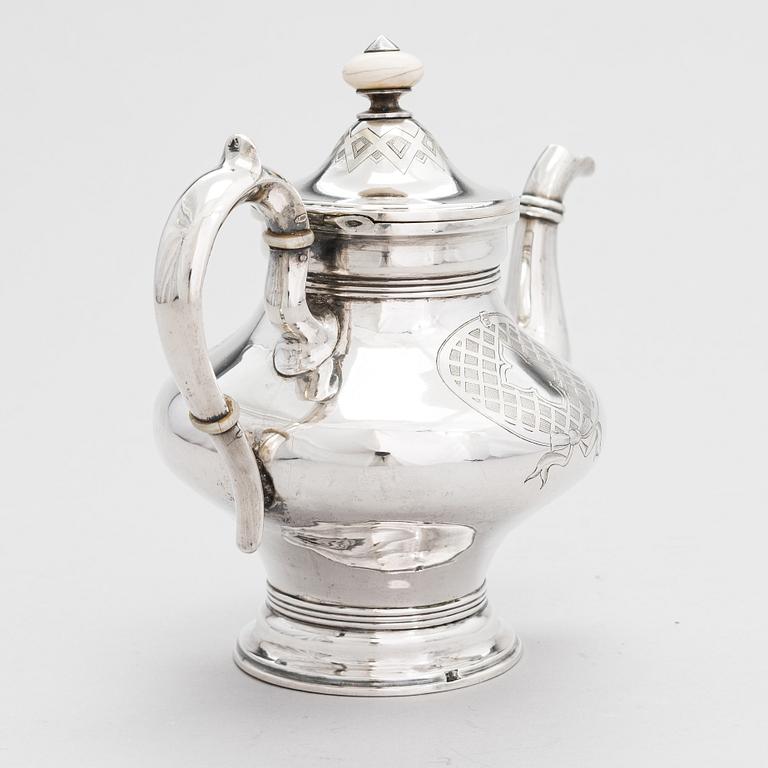 A Russian silver teapot, maker's mark of Andrei Wilgelmovich Wekman, Moscow 1871.