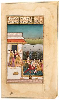 ALBUMBLAD, fyra stycken, bläck och färg på papper med förgyllda detaljer. Indien, sent 1800-tal.