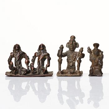 A set of five bronze miniature sculptures of deities, India.