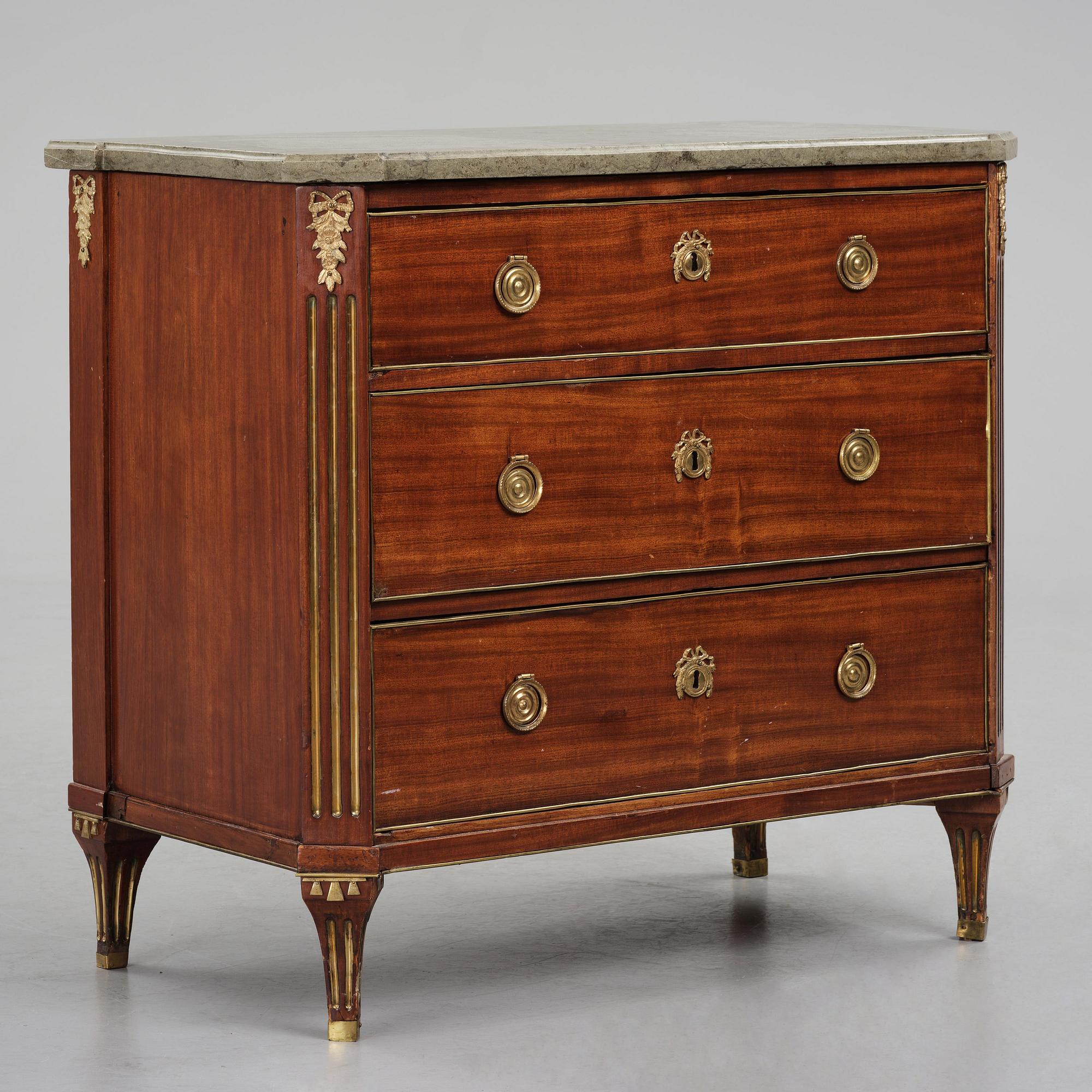 A late Gustavian mahogany commode, Stockholm, late 18th century.