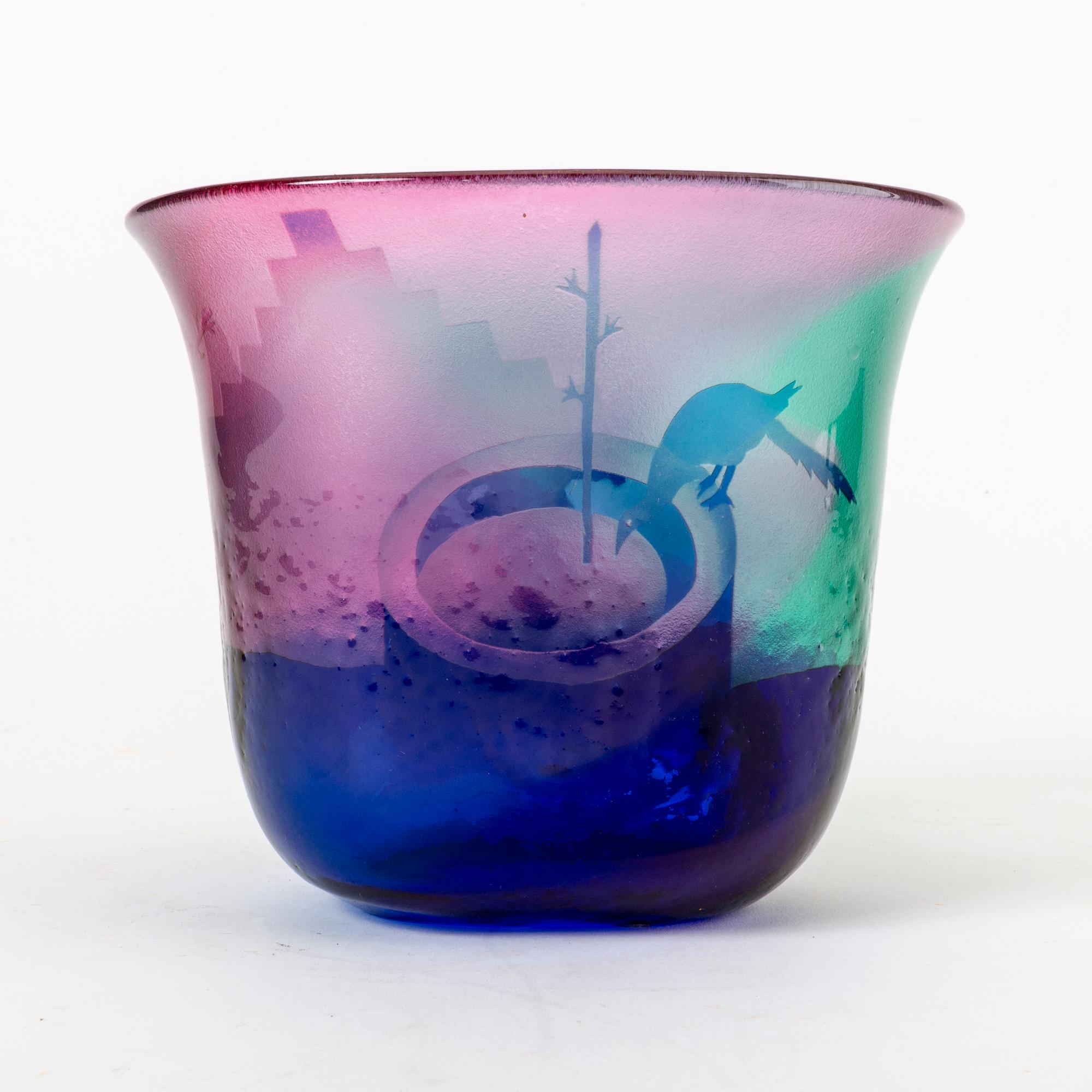 A signed Bertil Vallien unique glass bowl from Kosta Boda.
