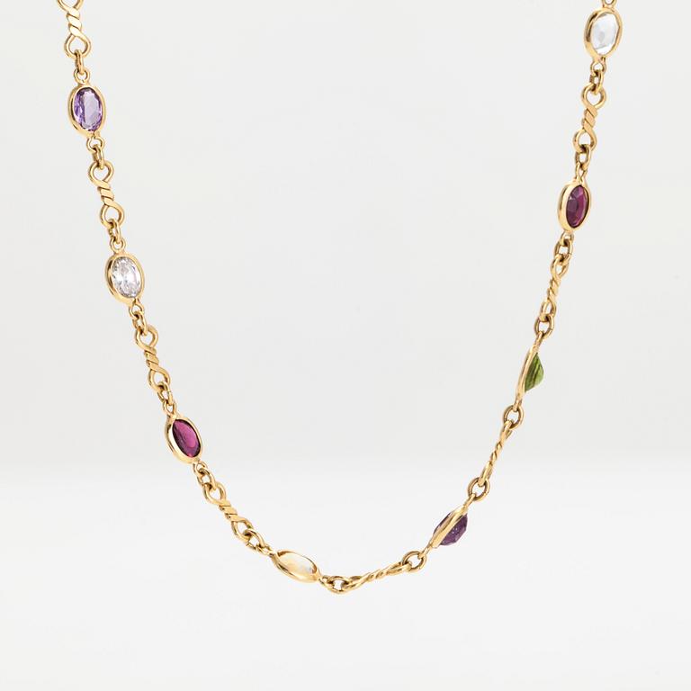 Necklace, 18K gold, with multi-coloured faceted stones.