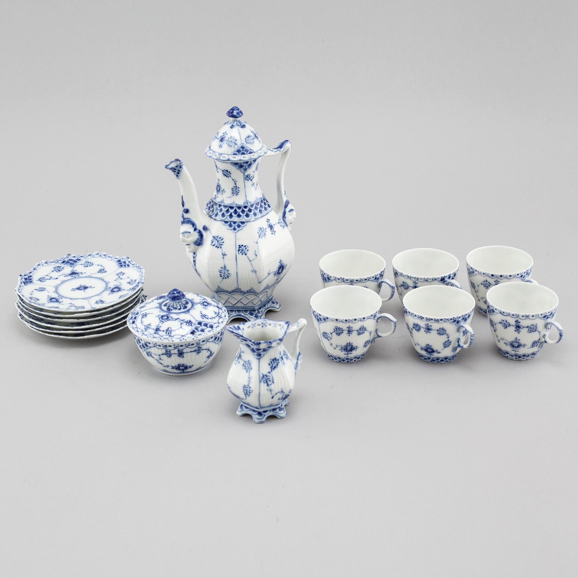 A 9 piece 'Musselmalet' part-mocca service, by Royal Copenhagen, second half of the 20th century.