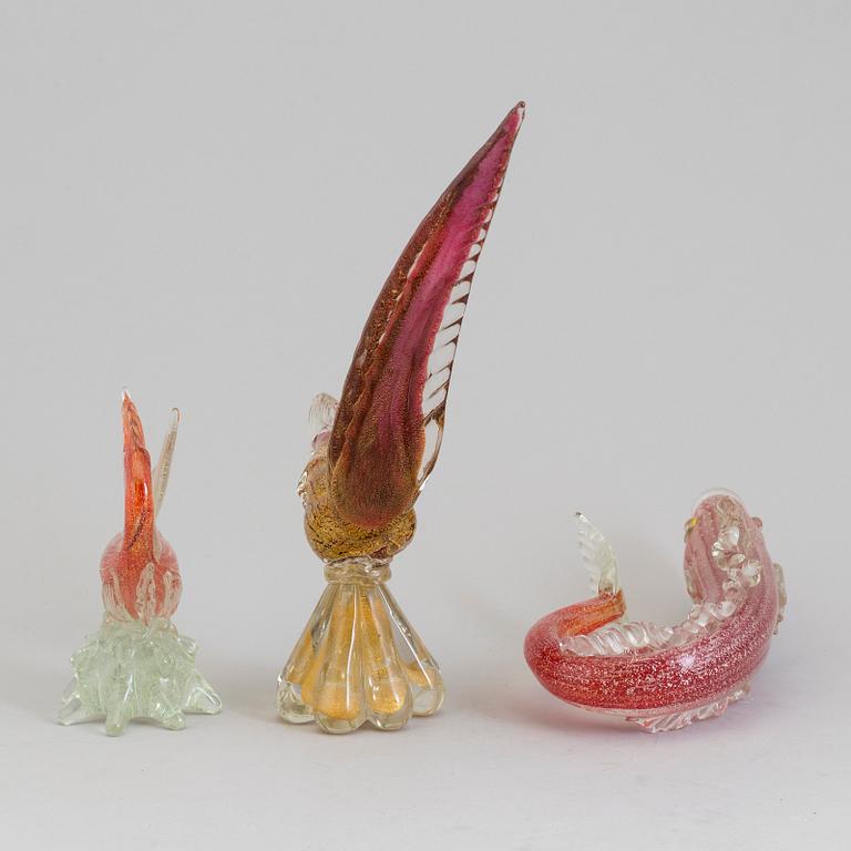 A set of three glass sculpture by Murano, 1960/70.