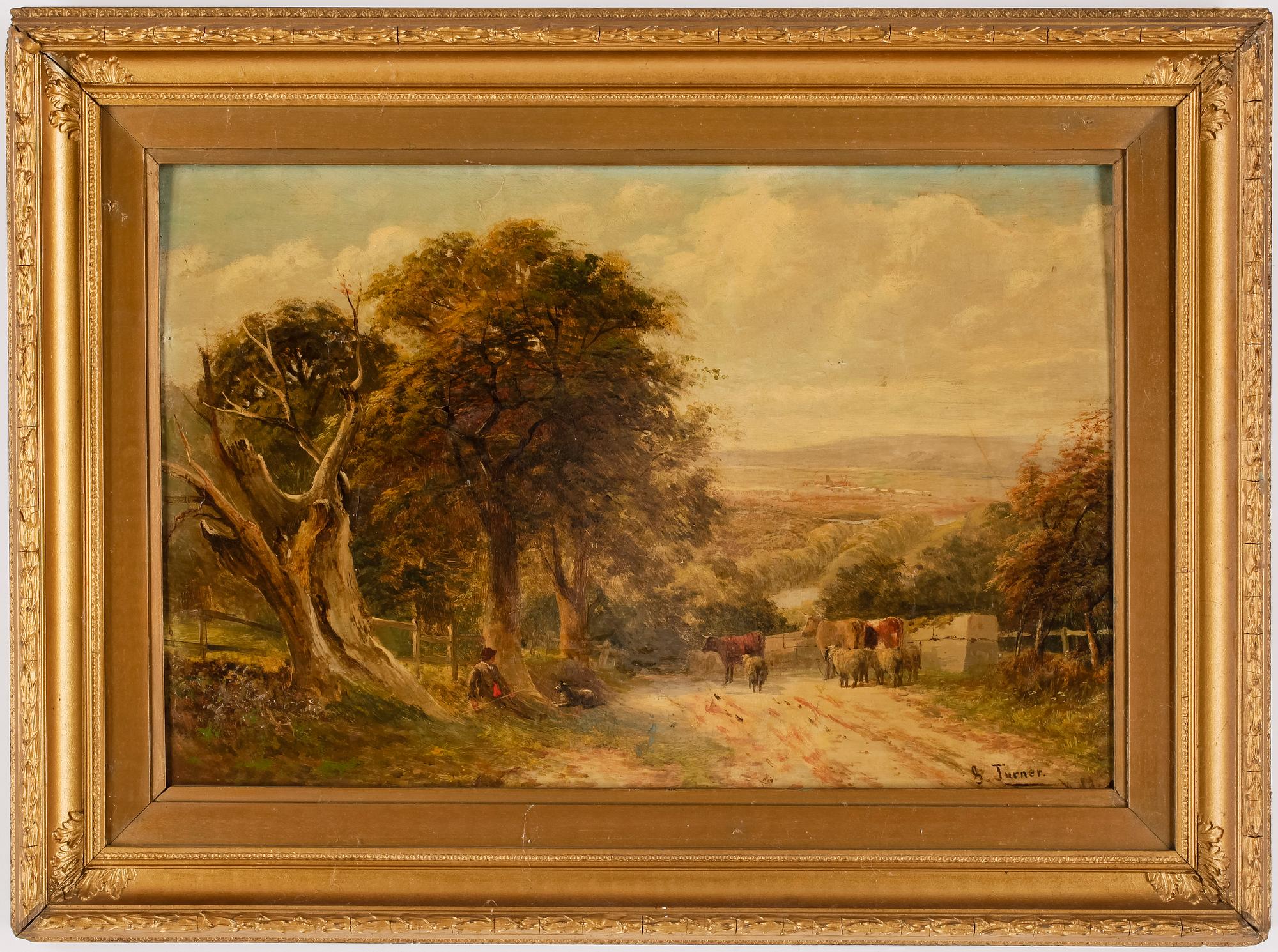 OKÄND KONSTNÄR, olja på pannå, England, 1800-talets slut, bär signatur S. Turner.