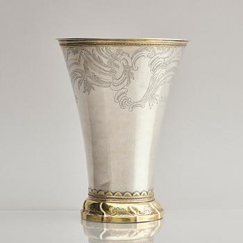 A Swedish 18th century parcel-gilt silver beaker, mark of Jakob Lampa, Stockholm 1769.