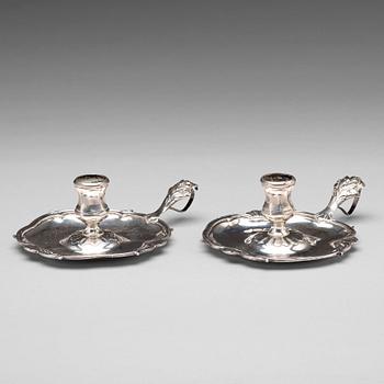 159. A pair of Swedish 18th century silver chamber-candlesticks, mark of Lorenz Vick,  Ulricehamn 1773.