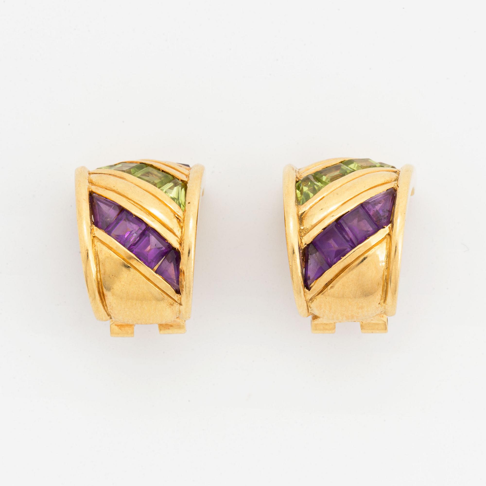 Octavio Sarda, Ring and earings, with brilliant-cut duamonds amethyst and peridot.