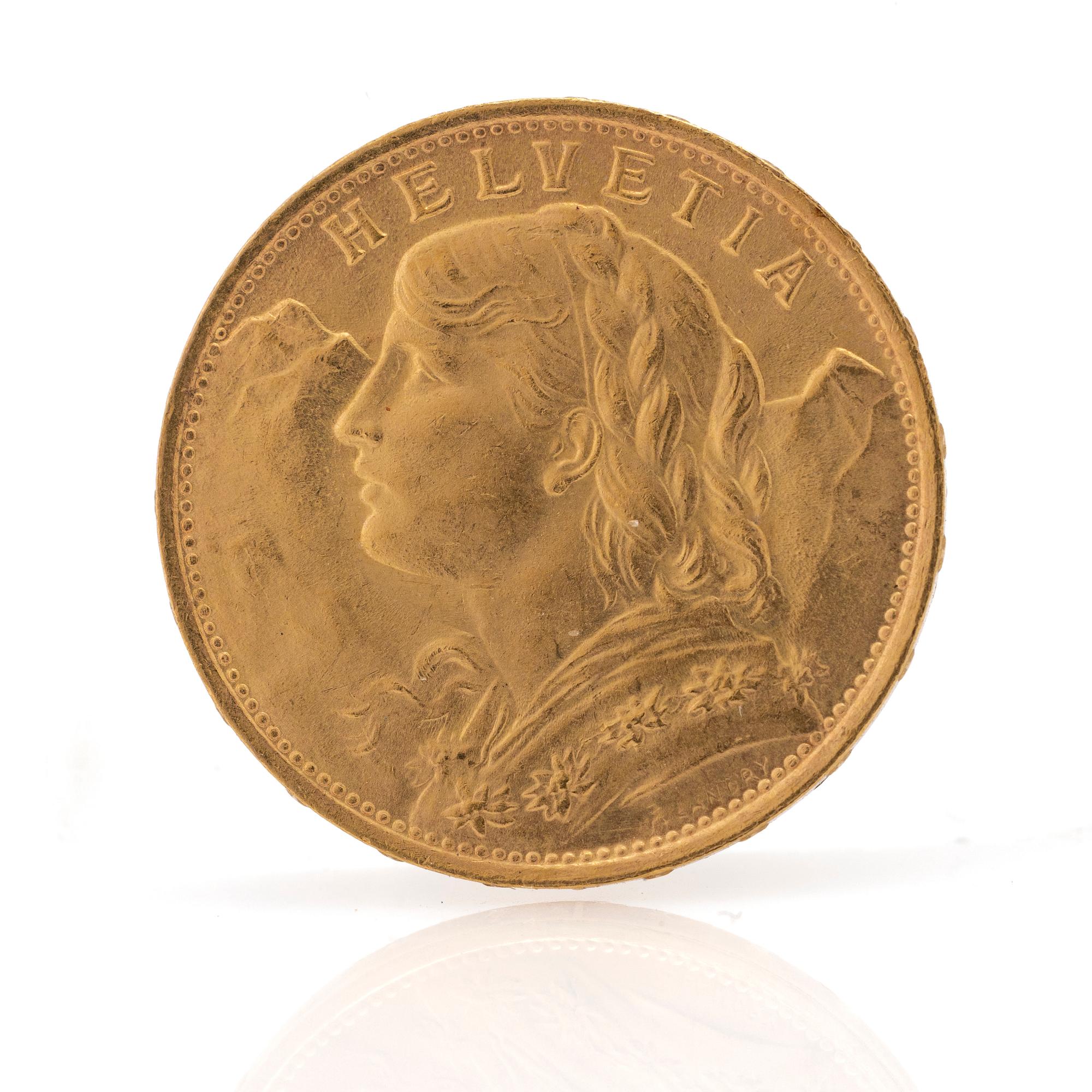 Gold coin Switzerland, 20 Franc, 1922.