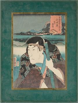 KUNISADA TOYOKUNI III, träsnitt, 3 st, 1800-tal.