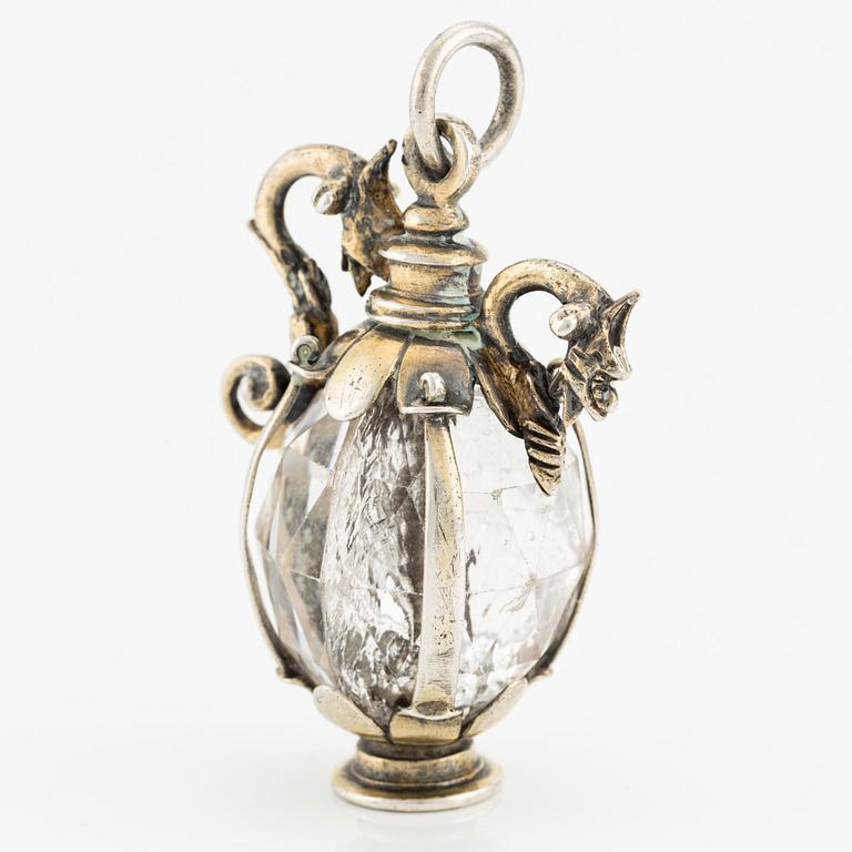 A presumably North European Renaissance rock crystal and silver-gilt pendant, 16th - 17th century.