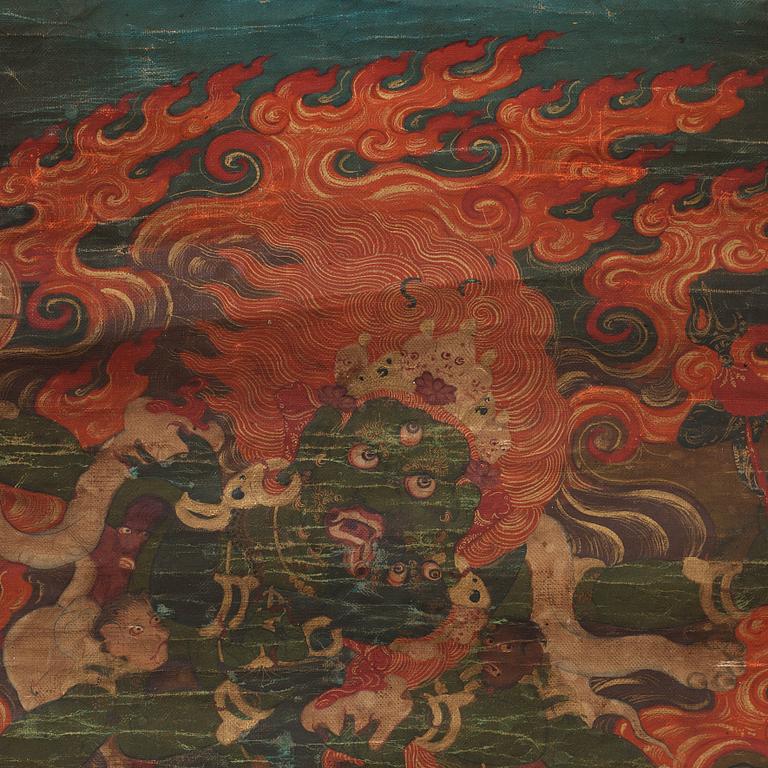 THANGKA, akvarell och tush på tyg. Tibet, 1800-tal.