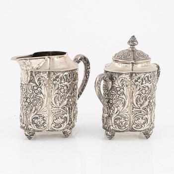 A silver tea and coffee set with tray, Germany, early 20th century.