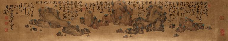 A hand-scroll of a rocky landscape, copy after Gao Fenghan (1683-1748), Qing dynasty, 19th Century.