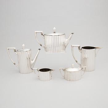 Silberwarenfabrik Alexander Sturm, kaffe- och teservis, 5 delar, silver 800, Art Déco, Österrike, efter 1925.