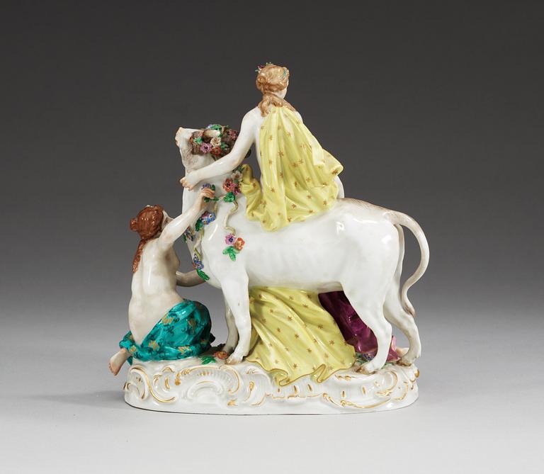 A Meissen figure of Europa and the Bull, 20th Century.