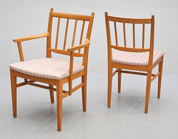 STOLAR, 8 st, samt KARMSTOLAR, 2 st, "Solna", Carl Malmsten, delvis Åfors Möbelfabrik, 1900-talets andra hälft.
