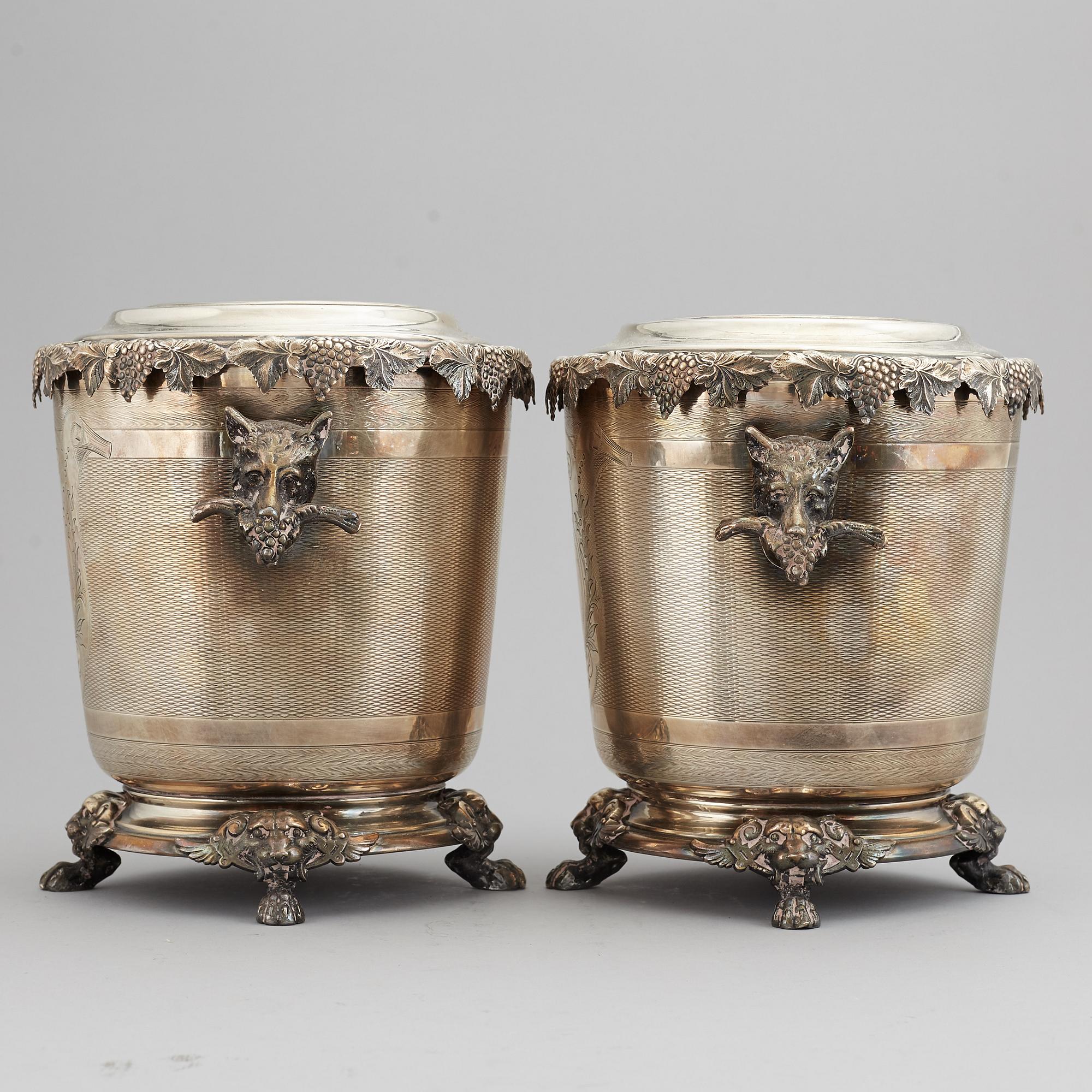 A pair of silver plate wine coolers, 20th Century.