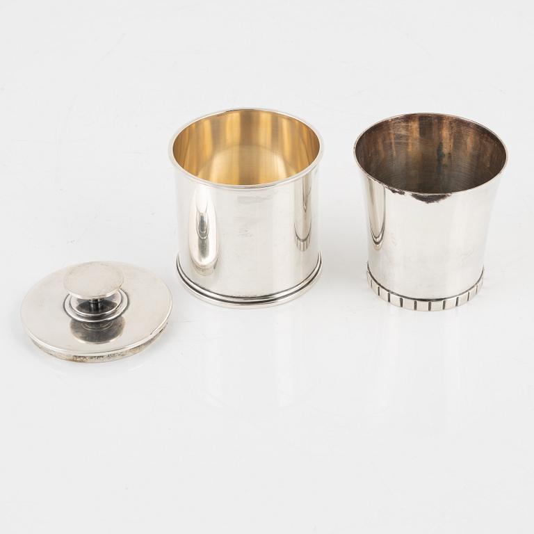 A Swedish silver Bowl, Dish, Beaker and Lided Box.